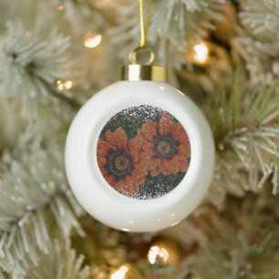 Orange Daisy Balls Snowflake Framed Decoration