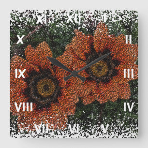Orange Daisy Balls Square Clock