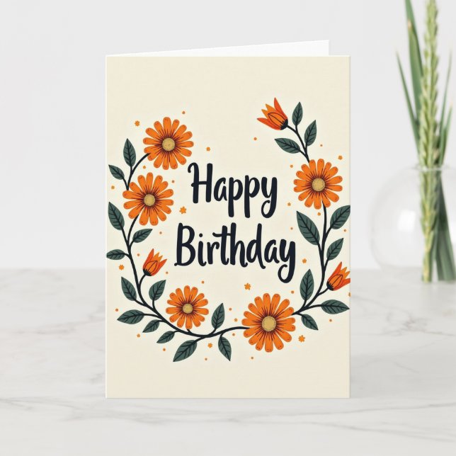 Orange Daisy Birthday Card (Front)