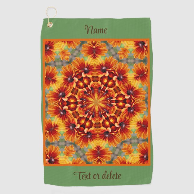 Orange Daisy Flower Abstract Personalised        Golf Towel (Front)