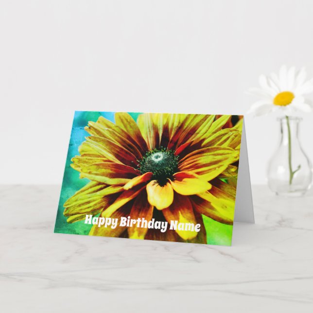 Orange Daisy Flower Art Personalised Birthday  Card (Small Plant)