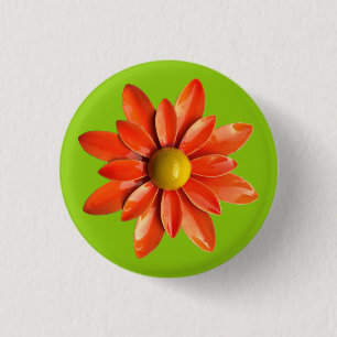 Orange Daisy Flower - Floral Summer Present Decor 3 Cm Round Badge