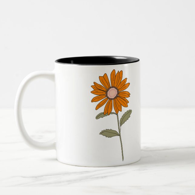 Orange Daisy Flower Mug - Retro Floral Coffee Cup (Left)