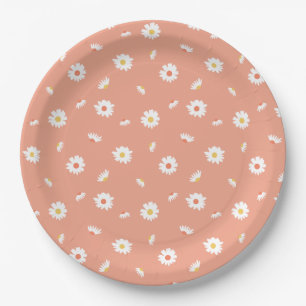 Orange Daisy Flower Pattern Paper Plate