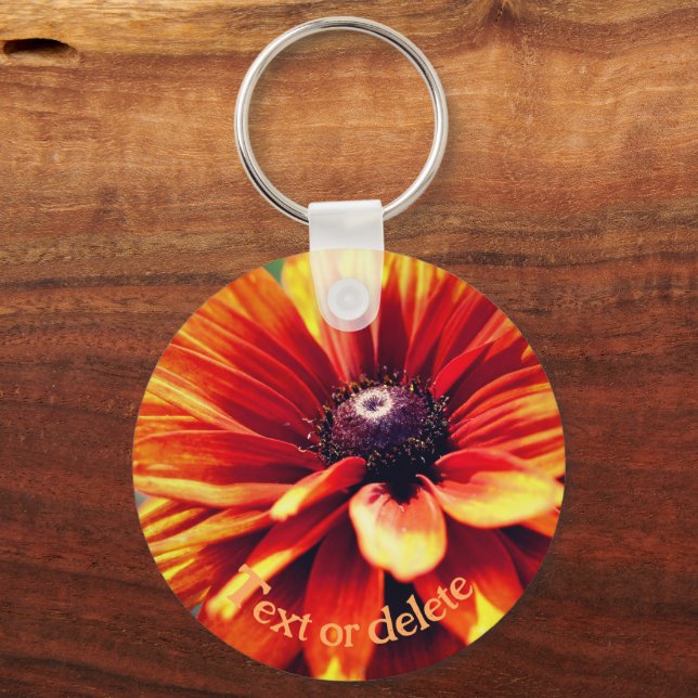 Orange Daisy Flower Personalised Key Ring (Front)