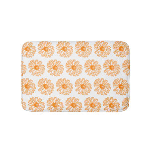Orange Daisy Flower Print, Vintage Floral Pattern Bath Mat