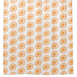 Orange Daisy Flower Print, Vintage Floral Pattern Shower Curtain
