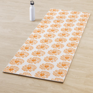 Orange Daisy Flower Print, Vintage Floral Pattern Yoga Mat