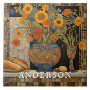 Orange Daisy Flower Vase Still Life Ceramic Tile