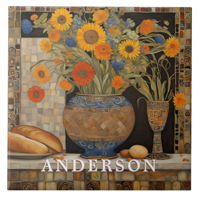 Orange Daisy Flower Vase Still Life Ceramic Tile (Front)
