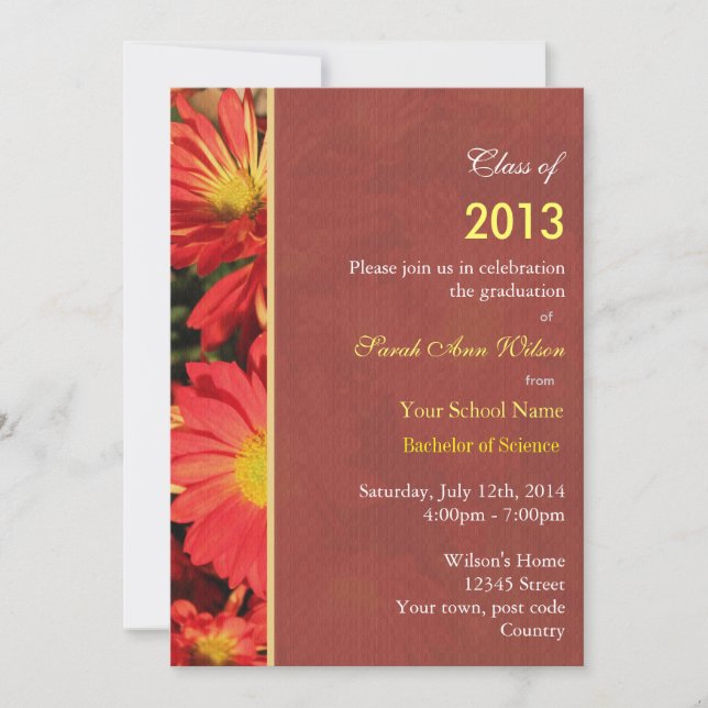 Orange daisy garden flowers graduation party invitation (Front)