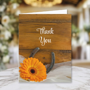 Orange Daisy Horseshoe Country Western Thank You Card