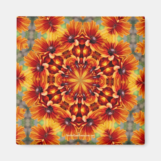 Orange Daisy Kaleidoscope Flower Photo Magnet (Front)