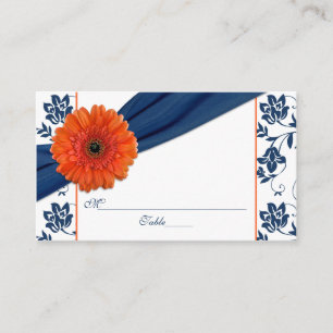 Orange Daisy Navy Blue Floral Wedding Place Cards