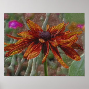 Orange Daisy Pencil Flower Art Poster