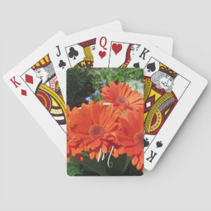 Orange Daisy Photo Monogram Classic Playing Cards