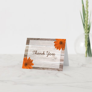 Orange Daisy Rustic Barn Wood Thank You Card