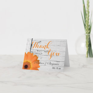 Orange Daisy Rustic Wedding Thank You Cards