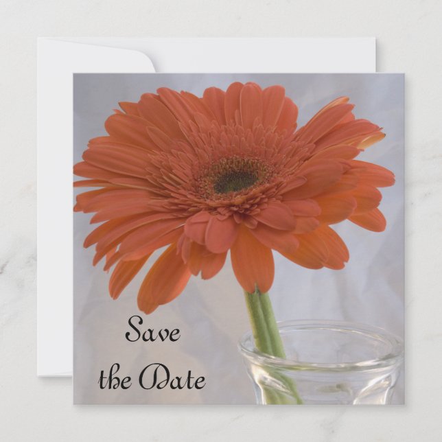 Orange Daisy Wedding Save the Date Announcement (Front)