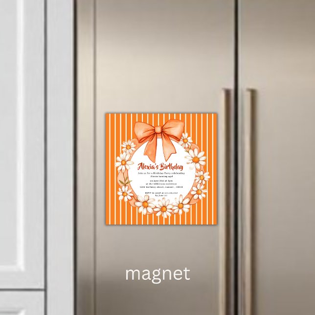 Orange Daisy Wreath Birthday Invitation Magnetic  (Creator Uploaded)