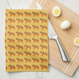 Orange Dala Horses Dishtowel Tea Towel