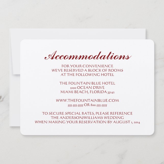 Orange Damask Accommodation Enclosure Card (Front)