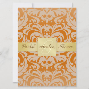 Orange Damask Bridal Shower Monogram Invitation