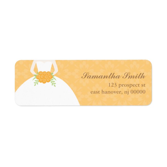 Orange Damask Bridal Shower Return Address Label (Front)