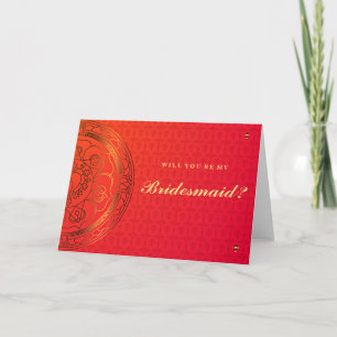 Orange Damask Bridesmaid Card