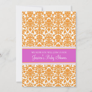 Orange Damask Custom Baby Shower Invitations
