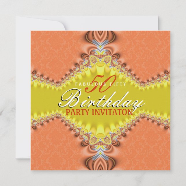 Orange Damask Fab 50th Birthday Party Invitations (Front)