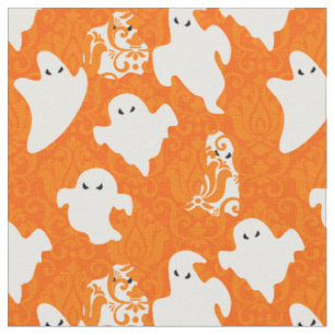 orange damask ghost halloween paranormal fabric