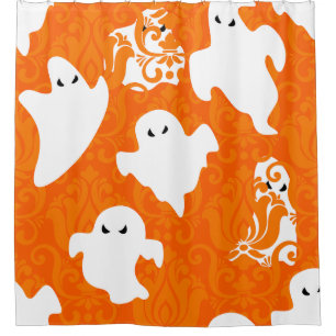 orange damask ghost halloween paranormal shower curtain