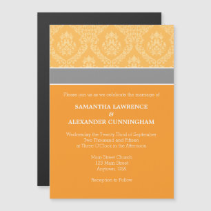 Orange Damask Magnetic Wedding Invitation