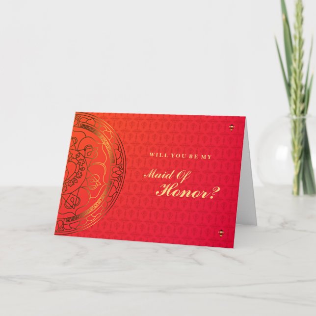Orange Damask Maid Of Honour Card (Front)