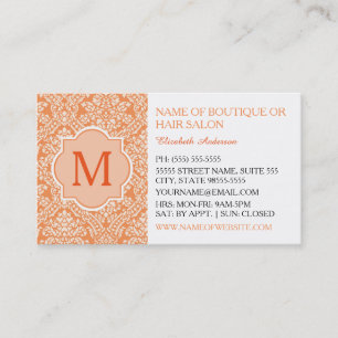Orange Damask Monogram QR Social Business Card