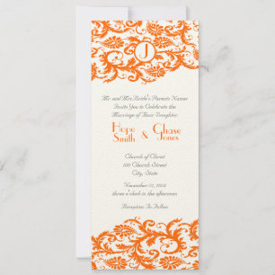 Orange Damask Monogram Wedding Invitation