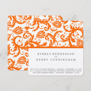 Orange Damask Monogram Wedding Invitation