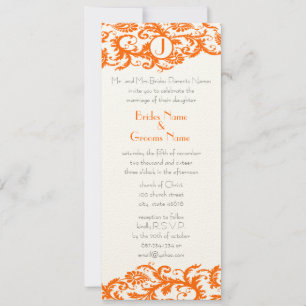 Orange Damask Monogram Wedding Invitation