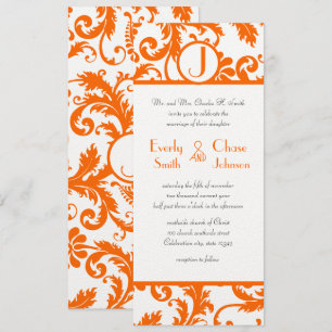 Orange Damask Monogram Wedding Invitation