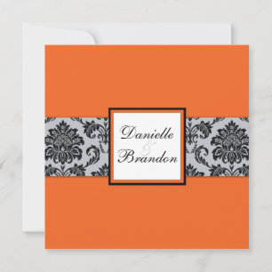 Orange Damask Monogram Wedding Invitation