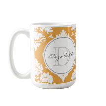Orange Damask Monogrammed Mug