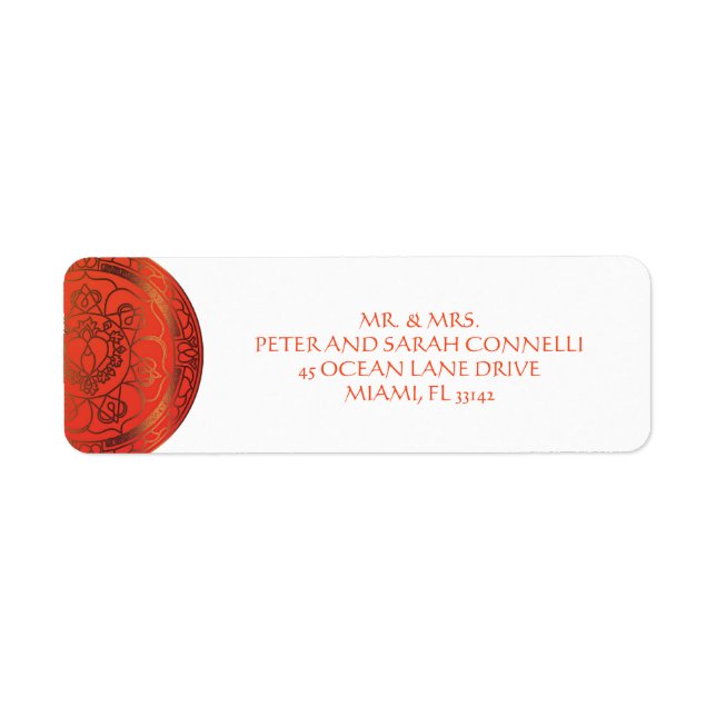 Orange Damask Return Address Labels (Front)
