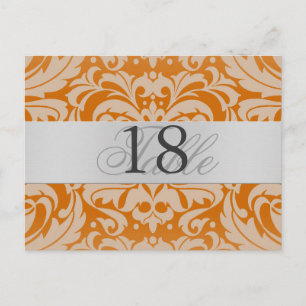 Orange Damask Silver Metal Table Number PostCard