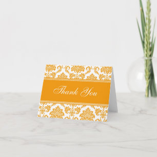 Orange Damask Thank You Cards