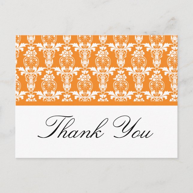 Orange Damask Thank You Postcards (Front)