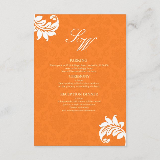 Orange Damask Wedding Enclosure Card (Front)