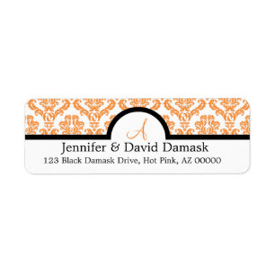 Orange Damask Wedding Monogram Labels