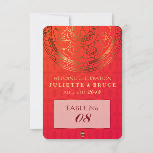 Orange Damask Wedding Table Card