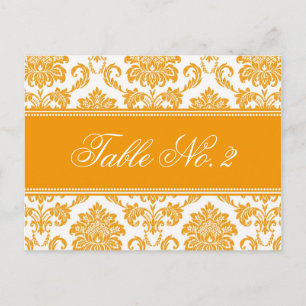 Orange Damask Wedding Table Number Postcard